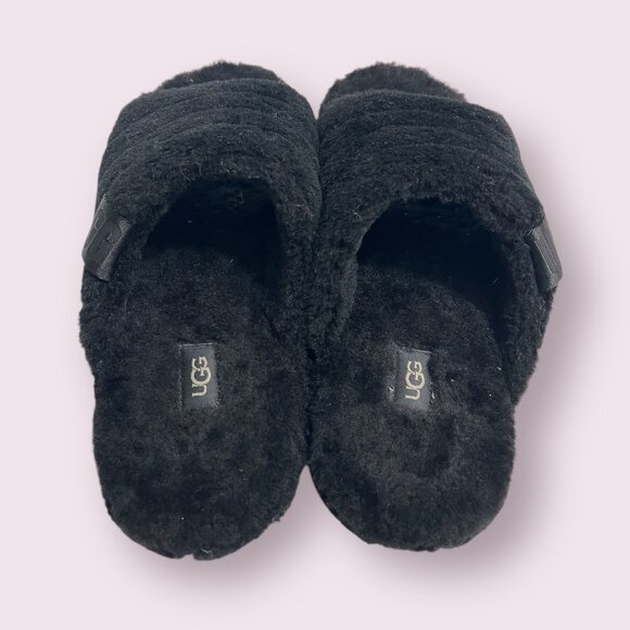 UGG Men’s Fluff Slippers Black Size 8 – Cozy Plush Open-Toe House Shoes - Picture 2 of 8